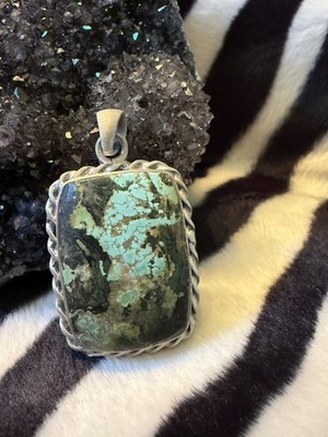 BLACK JACK TURQUOISE Rectangle Pendant Sterling Silver 925  
