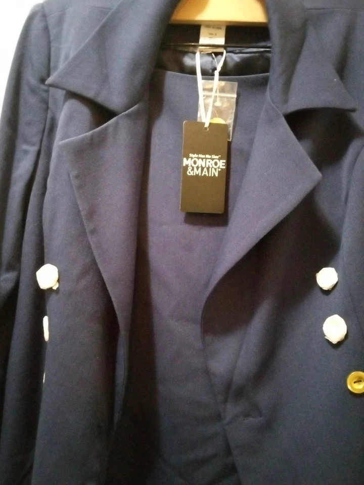 Suite Monroe & Main Doble Pecho Azul Marino, Talla 8, Nueva con Etiquetas Foto 3 de 3