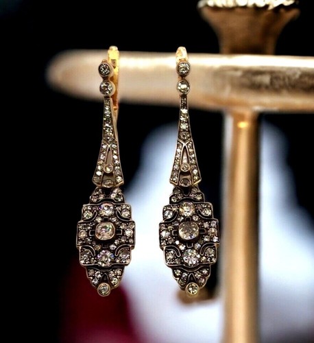 Ohrringe - 14 kt. Weißgold, Kaiserlich Russischer Jugendstil 56K (14K) Gold und - Bild 3 von 11