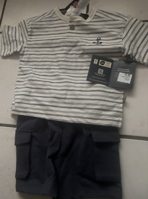 Modern Moments Boys 2T Striped Cotton T-Shirt & Navy Shorts Set, Summer Casual