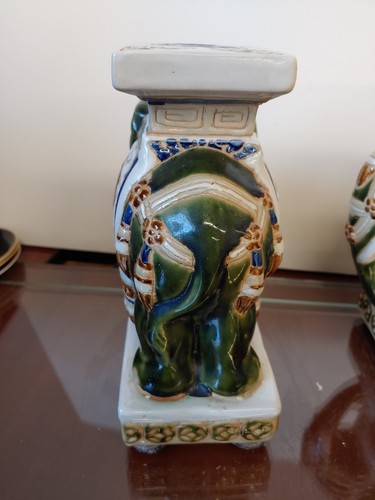 Vintage Lot of 2 Asian Elephant Ceramic Plant Stands Statues Decorations 8.75"×8 - Picture 9 of 14