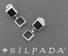 SILPADA Sterling Silver Hinged Square BLACK ONYX Post Earrings~#P0187~RETIRED!