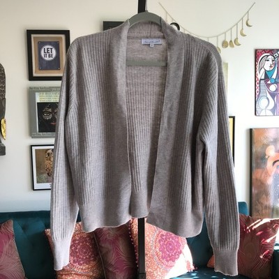 KEREN HART size M Oatmeal Heather Waffle Knit Open Cropped Cardigan Sweater