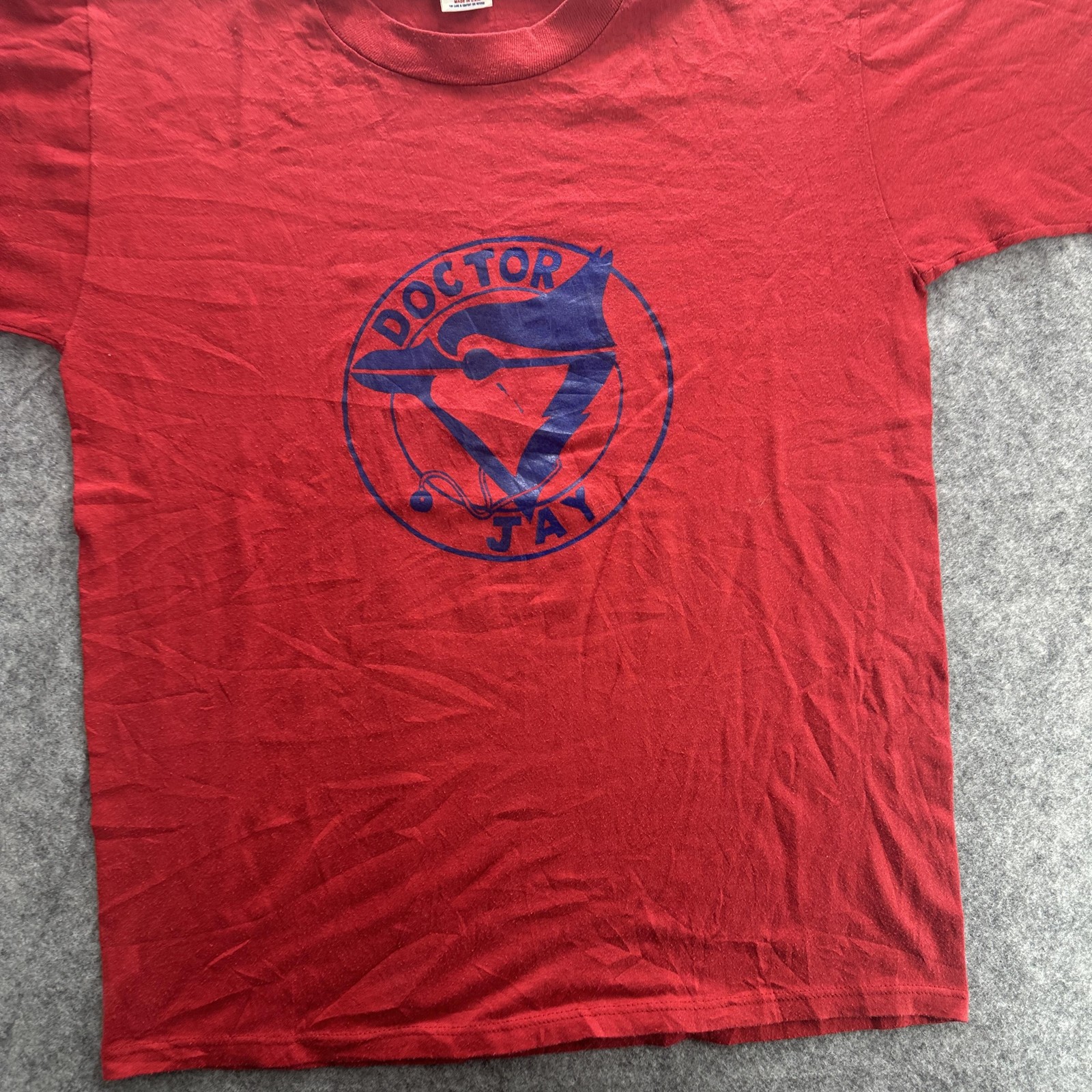 Vintage Doctor Jay Shirt Mens Large Red Blue Bird Graphic Jerzees Made USA 80s