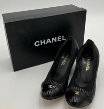 Chanel EU 37.5 US 7.5 Spirit Stretch Interlocking CC Leather Block Heel Shoes