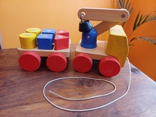 IKEA Toddlers Wooden Crane Magnetic Blocks Pull-Along Toy Truck - Used