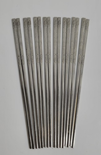 8 Pairs Of 9 Inch Stainless Steel Reusable Flat Chopsticks Vintage
