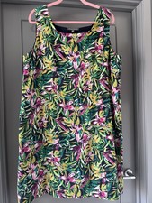 Laura Ashley Tropical Floral Summer Dress Size 18. 100% Linen. Cotton Lined.