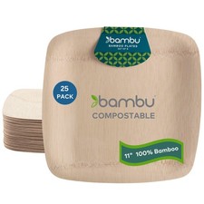 Bambu Pack of 25-11 Inch Square Bamboo Plates 064540