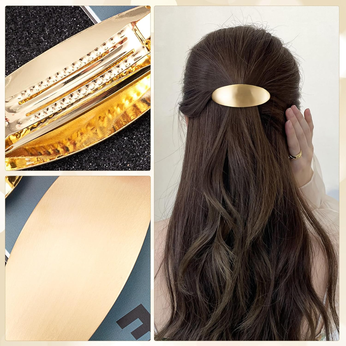 3Inch Oval Hair Barrette Metal Large Hair Clip Vintage Gold  display picture 1