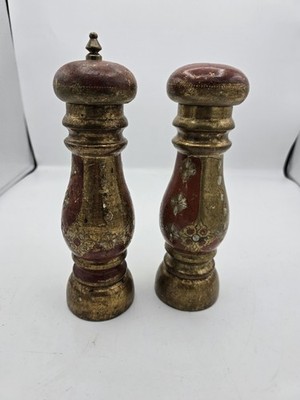 Italian Florentine Lacquered Pepper Mill Salt Red Gold Accents 9''