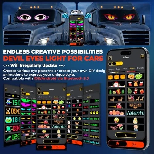 Luz LED olhos do diabo para pára-brisa 35,35x7,56 polegadas, faça você mesmo olhos de LED programáveis - Imagem 2 de 4