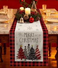 Xmas Tree Christmas Table Runner - 13x72 Buffalo 13"x72" Red Plaid Xmas Tree