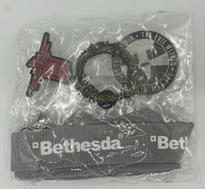 NEW E3 Bethesda Lanyard & 3 Pin Set Elder Scrolls Online Evil Within Wolfenstein