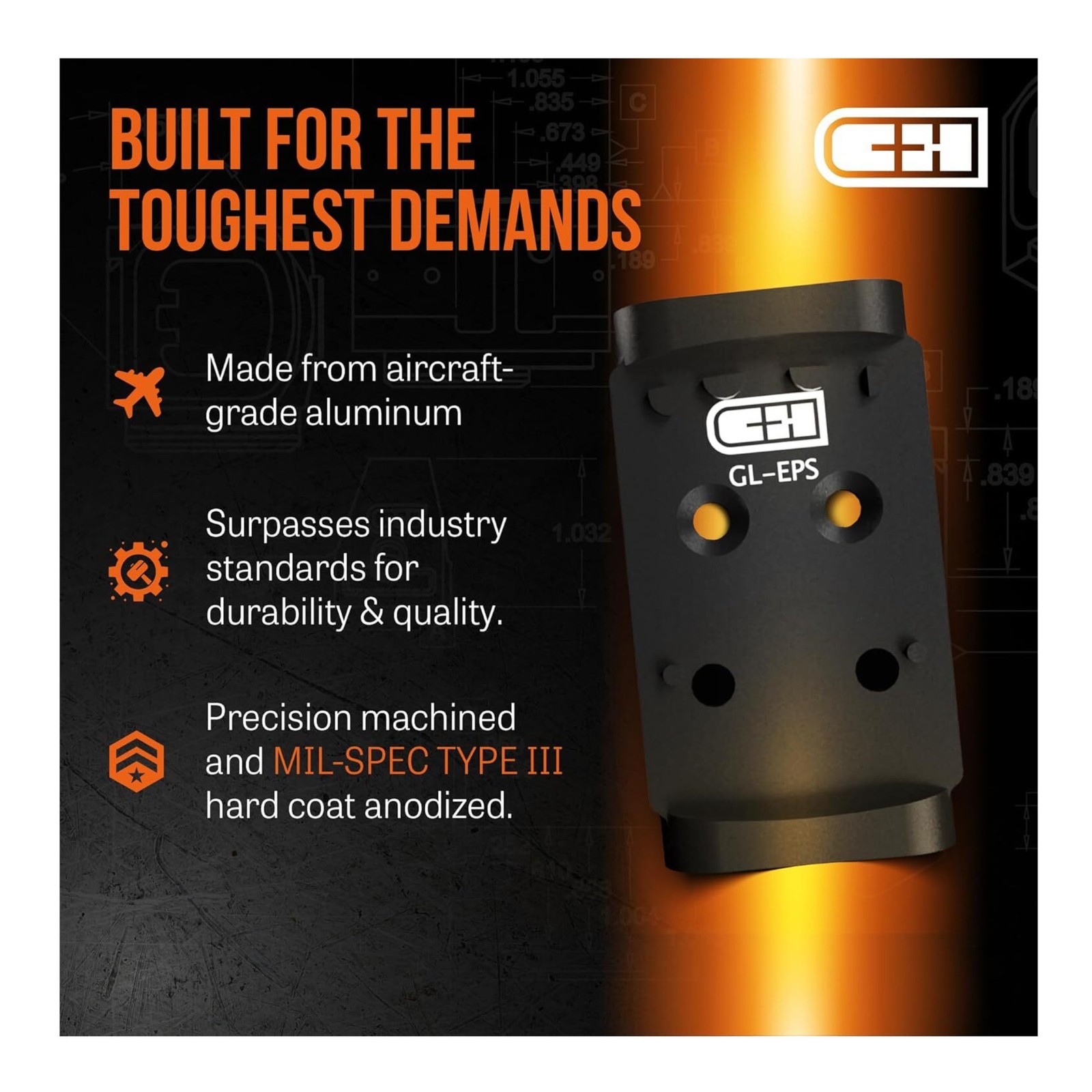 C+H Precision Optic Adapter Plate Compatible with Glock 17 19 MOS to Holosun EPS