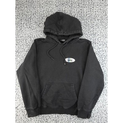 Stussy Hoodie Mens Small Black Good Oval Logo Graphic Fleece Pullover