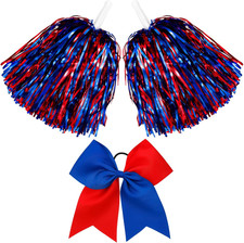 3 Pcs Cheerleading Pom Poms and Large Cheerleader Hair Bow Foil Pompoms Cheer fo
