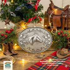 Para Creations Vintage 1980's Silver Tone Oval Horsehead Cowboy - Cowgirl Buckle