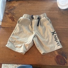 Hurley Boys 5/6 Beige Solid Athletic Shorts Elastic Waist Drawstring Logo