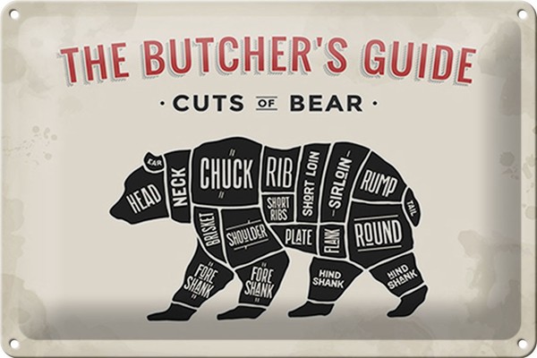 Schild Blech -Made In Germany- Metzgerei 30X20Cm Cuts Of Bear Fleisch Metall Dek-image