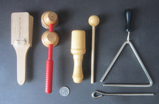 lot x4 PRESCHOOL HAND HELD MUSIC INSTRUMENTS Triangle Wood block Cymbals Toys