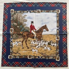 Handkerchief VTG Cotton Gentleman Horseback Accompanied Hunting Dogs Hanky 17" G