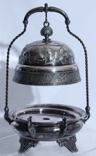 Rare James W. Tufts Quadruple Plated Victorian Butter Dish with lid and hanger