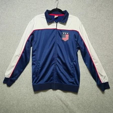 Rhinox USA Track Jacket Mens Large Navy Gray Red Zip Patriotic Retro Athletic