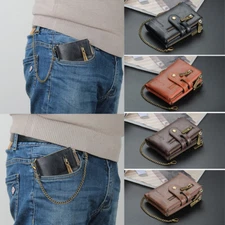 Mens Bifold Leather Wallet with Chain RFID Blocking Double Zip Coin Short Purse