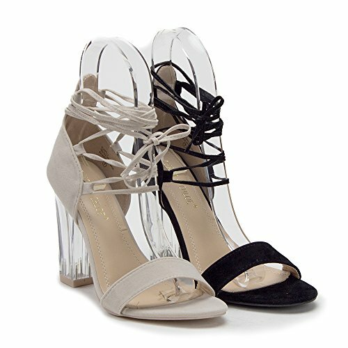Women's Lace Up Ankle Strappy Gladiator Clear Lucite Heels Sandals Shoes - Picture 1 of 3