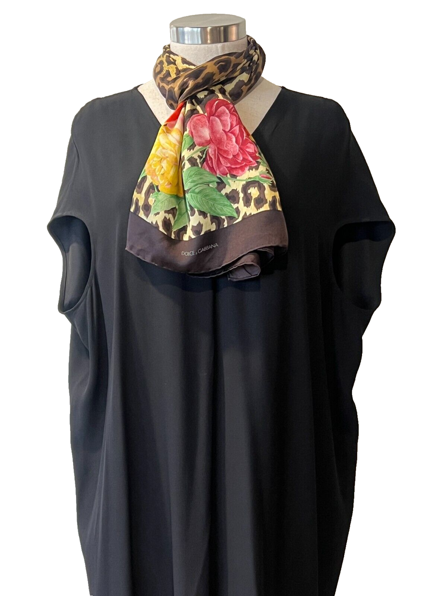 DOLCE GABBANA Chocolate Silk Satin Animal+ Floral Handroll