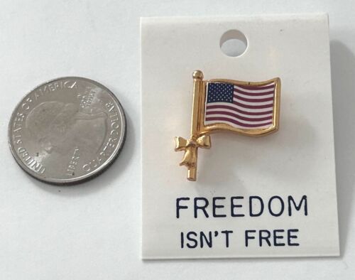 US American Flag Freedom Isn't Free Patriotic Lapel Pin Gold Tone Enamel - Picture 2 of 3
