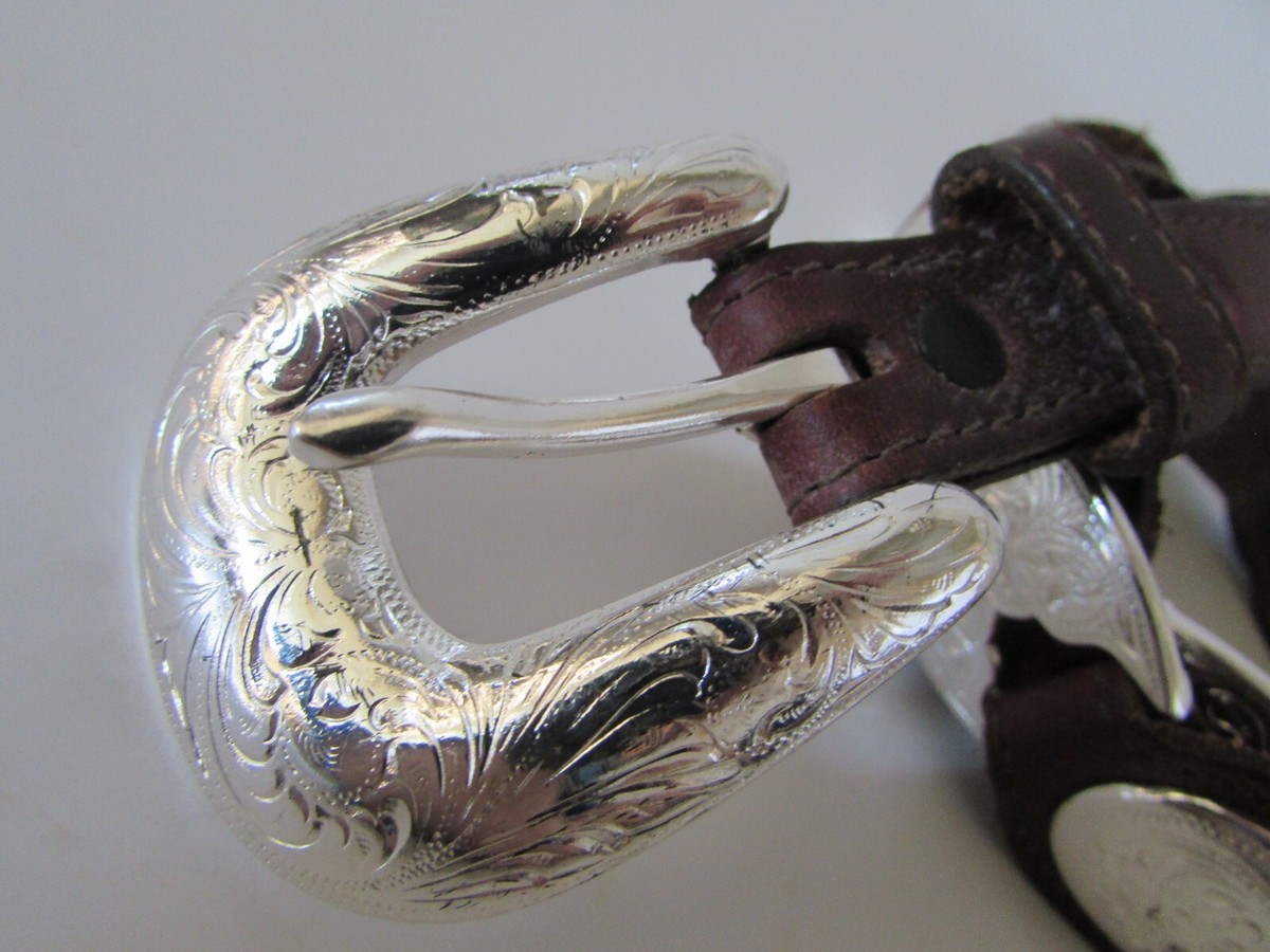 Tony Lama USA Western Brown Leather Silver Concho Belt Sz 36  display picture 2