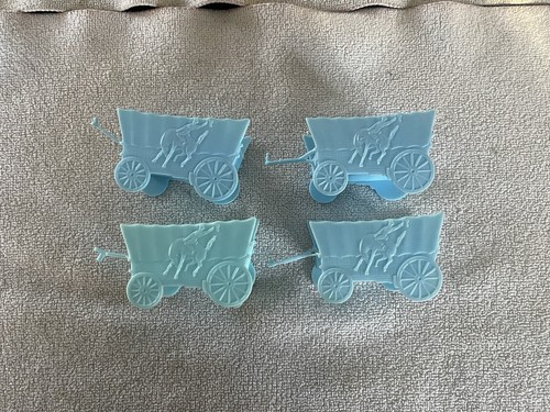 4 Trail wagon Western themed blue birthday party baskets w/ cowboy 1950's - Picture 1 of 10