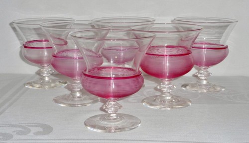 6 STEUBEN Carder Gold Ruby aka Pink Treading Sherbet Champagne Cocktail glasses - Picture 2 of 5