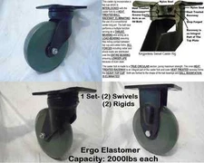 8" x 2" Swivel Drop Forged Kingpinless Caster Elastomer Wheel & Rigid 2000lb ea