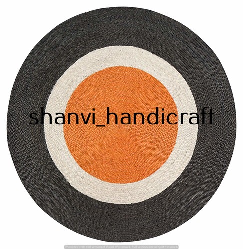 Multi Color Reversible Round Rug 5 Feet Braided Natural Jute Rug Floor Mat Decor - Picture 2 of 6