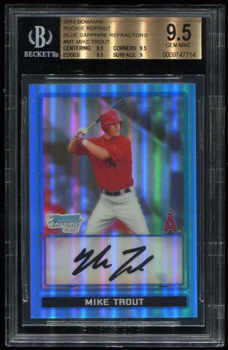 Mike Trout Rookie Card Reprint 2013 Bowman Blue Sapphire Refractor BGS 9.5 RC SP