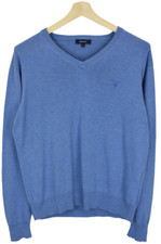 GANT Jumper Men's LARGE Pullover V-Neck Knitted Melange Blue