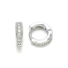 .925 STERLING SILVER PLATED HUGGIE HOOP EARRINGS WITH 1 ROW OF WHITE CZ M360