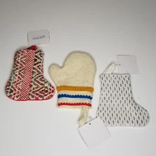 3 Mini Christmas stockings and glove 6in Tall Gift Card Holders Decorative New