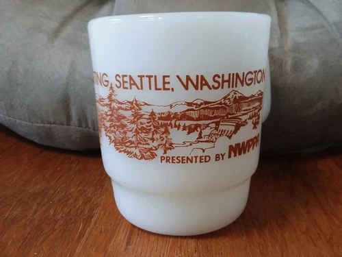 Fire King Milk Glass Coffee Mug Advertising 1970's APPA Seattle Washington NWPPA