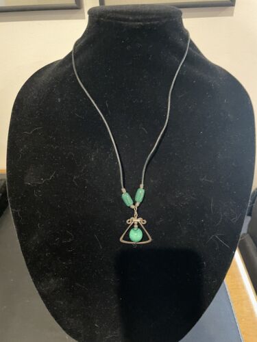 Vintage Sterling Corded Malachite necklace - Picture 2 of 10