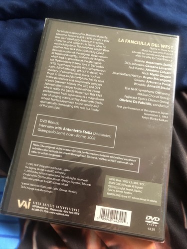 Puccini- Fanciulla Del West 1963 (DVD) Antonietta Stella - BRAND NEW/SEALED - Picture 2 of 2