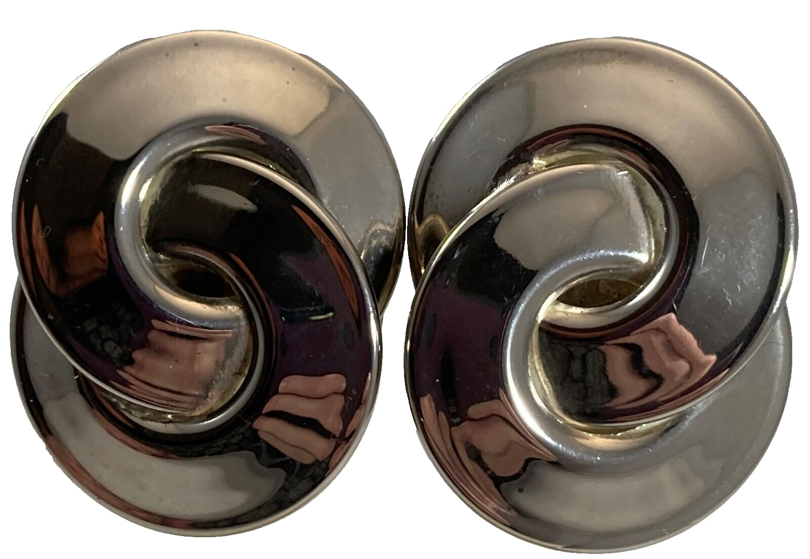 Vintage Large Silver Tone Interlocking Rings Earr… - image 1