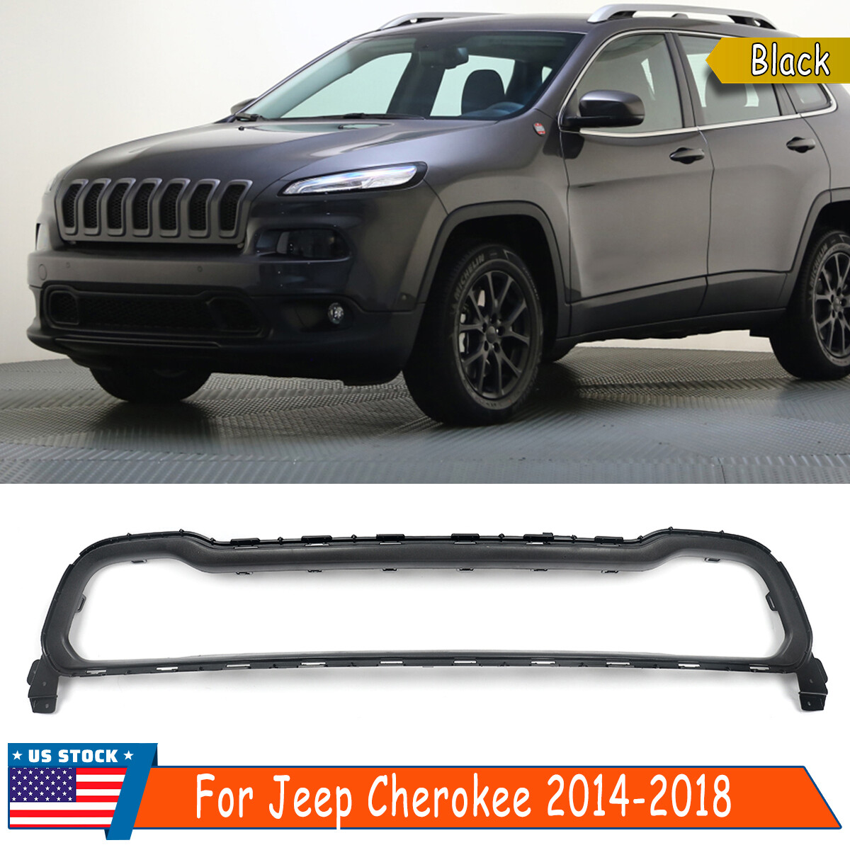 Black Front Bumper Grille Grill Molding Trim Surround For Jeep Cherokee 2014-18