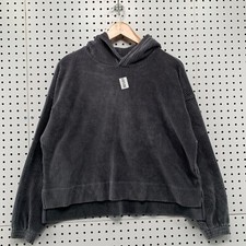 Aerie Corduroy Hoodie Sweatshirt Gray Womens Small Long Sleeve Pullover 24x22