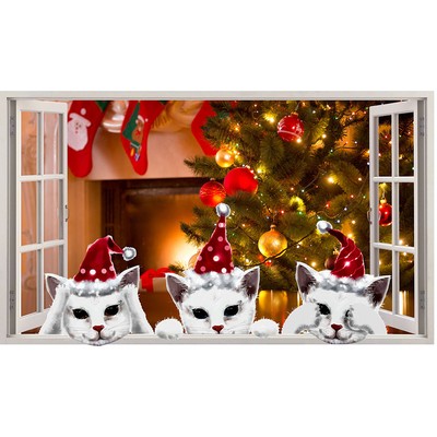 J233 Cat Christmas Tree Living Hall Wall Stickers Bedroom Girls Boys Kids Room Ebay