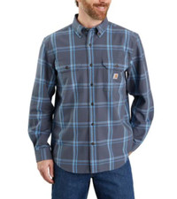 Carhartt Men's Loose Fit Midweight Chambray Long-Sleeve Plaid Shirt Bluestone