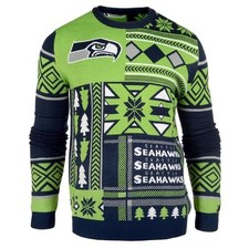 Seattle Seahawks Patches Ugly Sweater Christmas Party NFL Crew Neck PICK SIZE